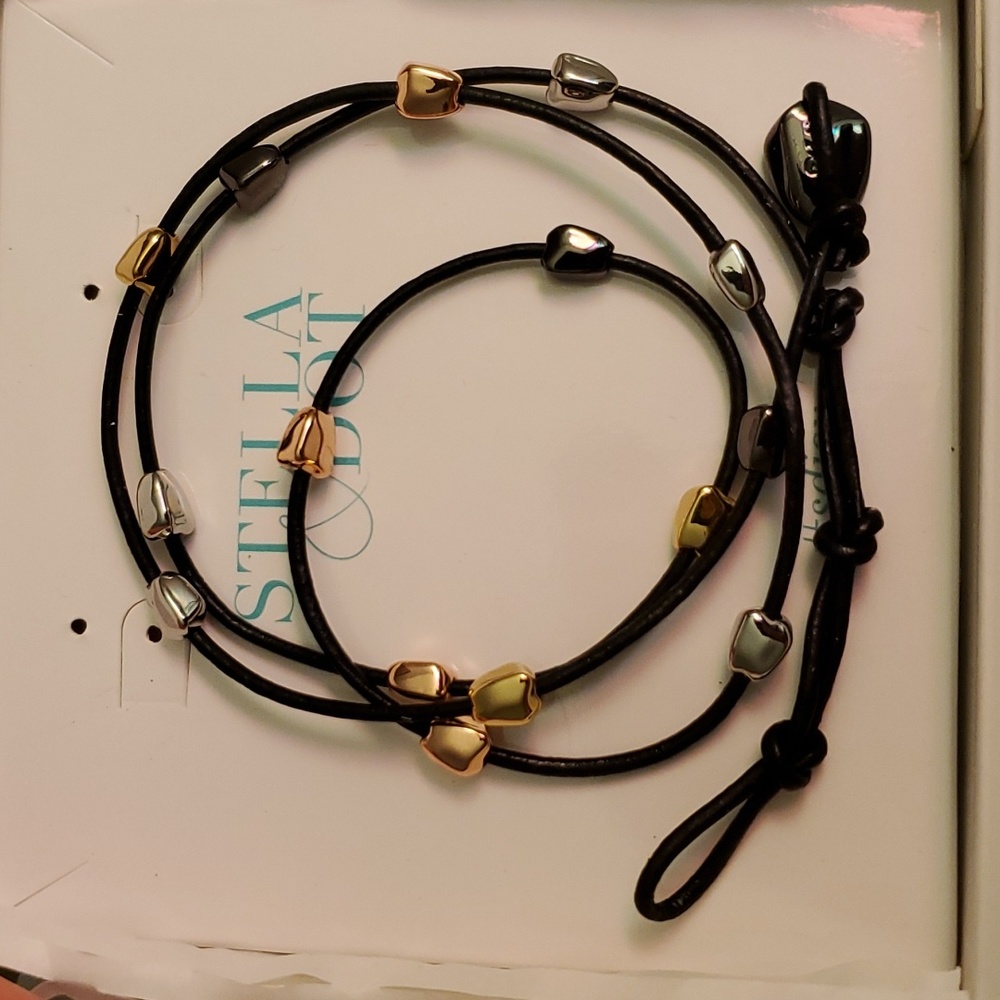 Stella & Dot Pave Leather Ulani Warp Bracelet
